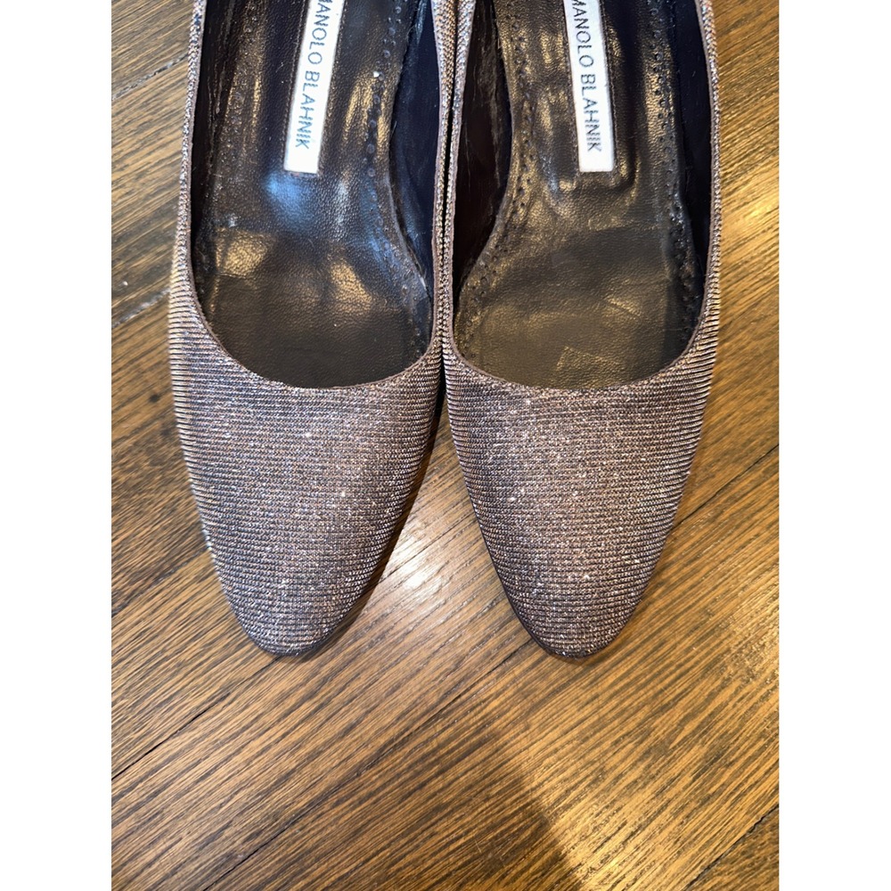 Manolo Blahnik Metallic Silver Gold‎ Textured Block Heel Pumps Pointed Toe 37.5 - Picture 4 of 7